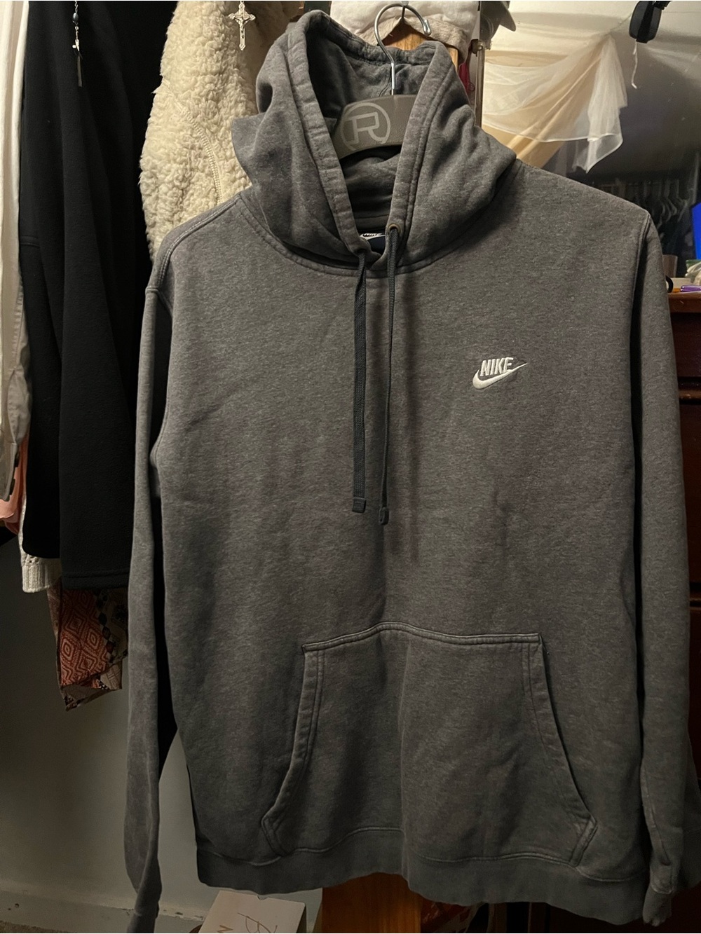 Nike Charcoal Gray Pullover Hoodie with White Logo